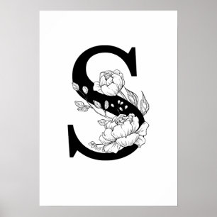 Poster Monograma botânico de S. Inicial da letra com