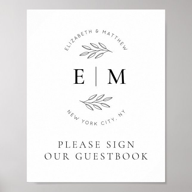 Poster Monograma Chic Simples e Elegante de Casamento (Frente)