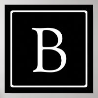 Monograma clássico simples | Preto com texto branc