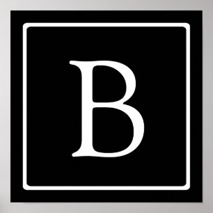 Poster Monograma clássico simples   Preto com texto branc