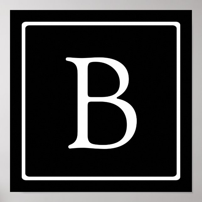 Poster Monograma clássico simples | Preto com texto branc (Frente)