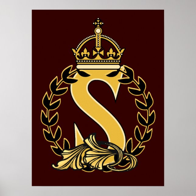Pôster Monograma da Coroa Personalizada - S (Frente)