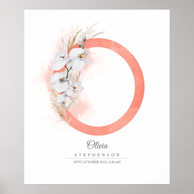 Poster Monograma da Letra O Orquídeas Brancas e Grama dos (Frente)