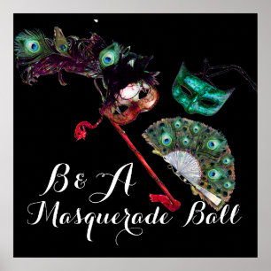 POSTER MONOGRAMA DE BOLA DE MASCARADA DA MARDI GRAS VENET
