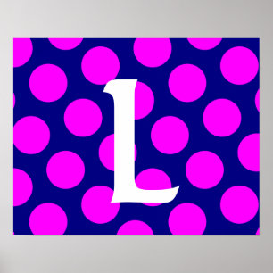 Pôster Monograma de Bolinhas Navy e Magenta
