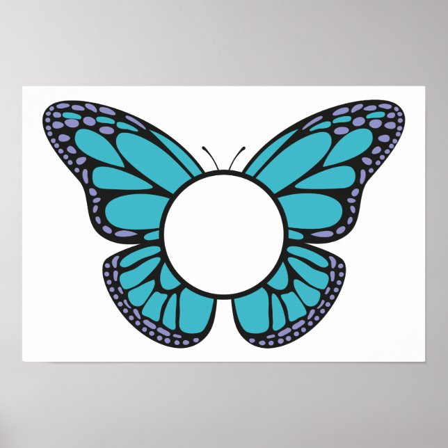 Poster Monograma de Borboleta Azul Claro Personalizada (Frente)