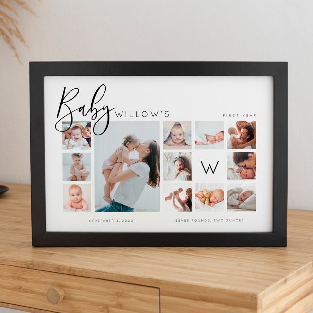 Poster Monograma de Colagem de Foto do Primeiro Ano do Be (Baby's First Year Photo Keepsake Collage Monogram Poster)