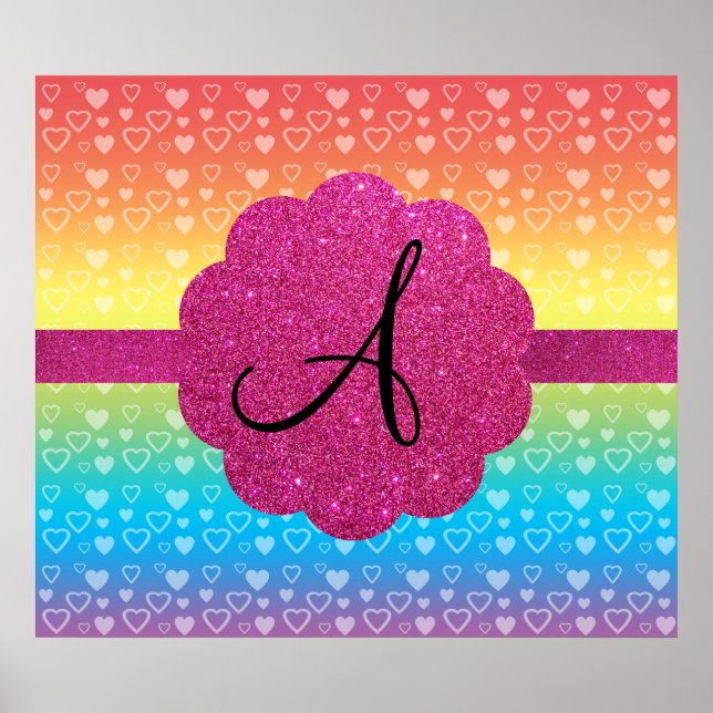 Poster Monograma de corações do arco-íris, cor-de-rosa, b (Frente)
