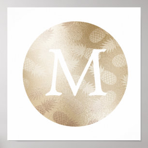 Poster monograma de folha fina foil rosa dourado abacaxi