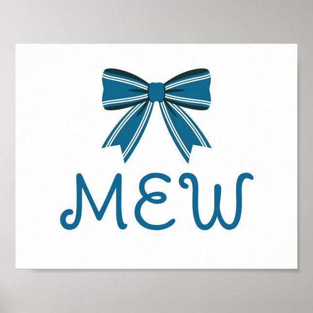 Poster Monograma de Laço Azul e Branco Elegante (Frente)