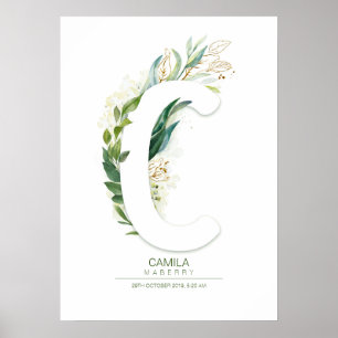 Poster Monograma de letra C dourada Folhagem Chic