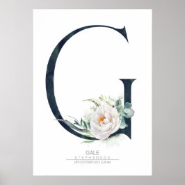 Poster Monograma de Letra G Flores Brancas e Verdura