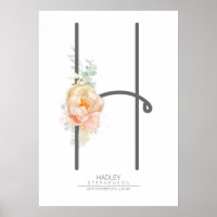 Monograma de Letra H Decoração de Casa Floral Bege