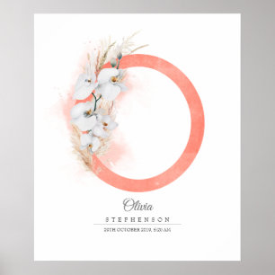 Poster Monograma de Letra O Orquídeas Brancas e Grama Pam