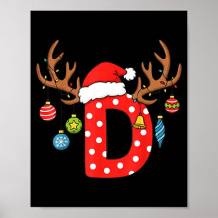 Poster Monograma De Natal Letra D Alfabeto Inicial Orname
