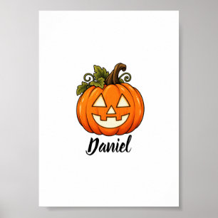 Poster Monograma de Nome de Abóbora Laranja Fofa de Hallo