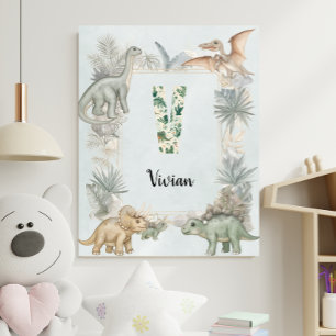 Poster Monograma de Nome Personalizado de Dinossauro Berç