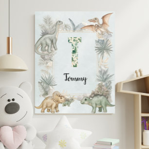 Poster Monograma de Nome Personalizado de Dinossauro Berç