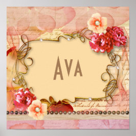 Pôster Monograma de Nome Personalizado Girassol Floral Ro