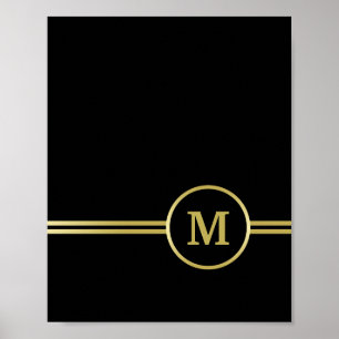 Poster Monograma de ouro elegante a preto