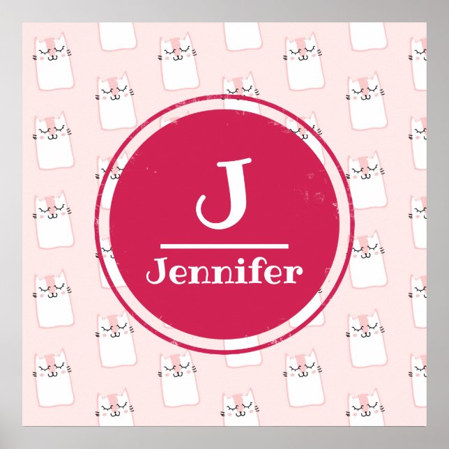 Poster Monograma de Padrão de Gato de Gatinho Dormindo (Frente)