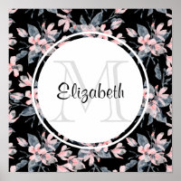 Monograma de Padrão Flor de Aquarela Rosa e Cinza