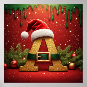Poster Monograma de Papai Noel A Para Presentes de Natal