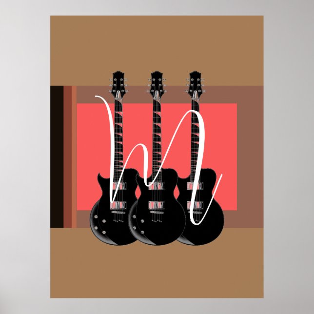 Poster Monograma de Violão Elétrico de pop Art (Frente)