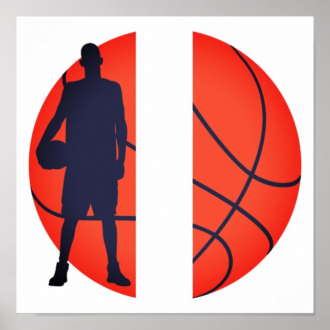 Poster Monograma Dividido de Basquetebol de Rapaz Persona (Frente)