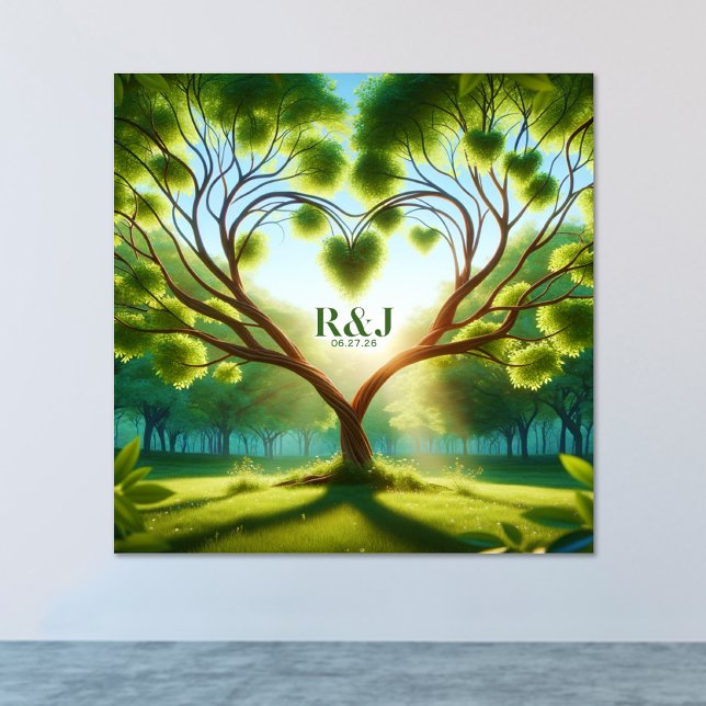 Poster Monograma do Casal da árvore romântica (Romantic Tree Couple Monogram Poster)
