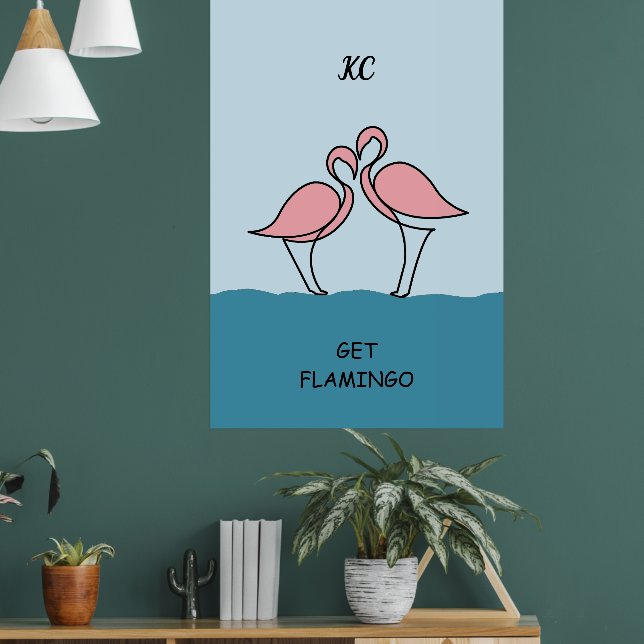 Poster Monograma - Dois Flamingos Rosa na Cota da Água (Sala de Estar 1)