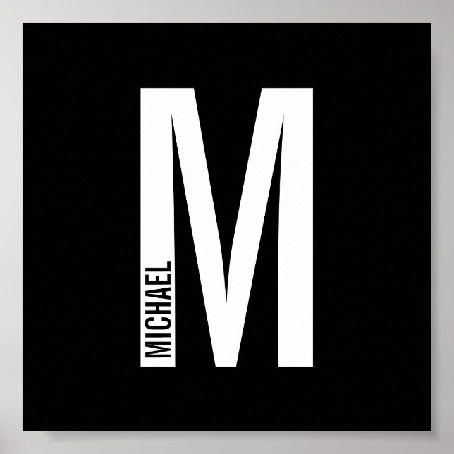 Poster Monograma e Nome de Negrito Personalizado Moderno (Frente)