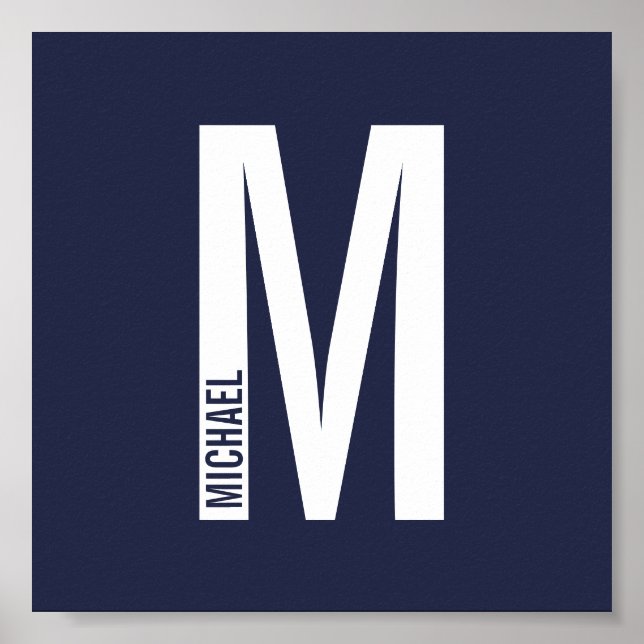 Poster Monograma e Nome de Negrito Personalizado Moderno (Frente)