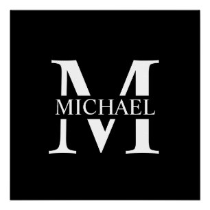 Pôster Monograma e Nome Personalizados Pretos