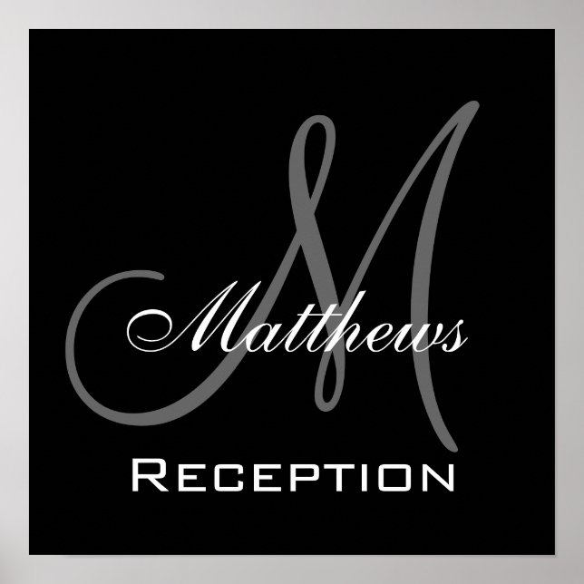 Pôster Monograma e Sinal de Recepção de casamento de Nome (Frente)