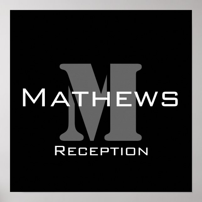 Pôster Monograma e Sinal de Recepção de casamento de Nome (Frente)