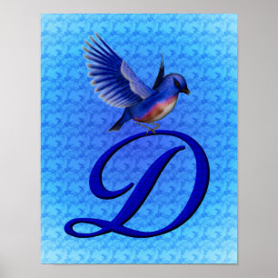 Poster Monograma Elegante Bluebird D Inicial