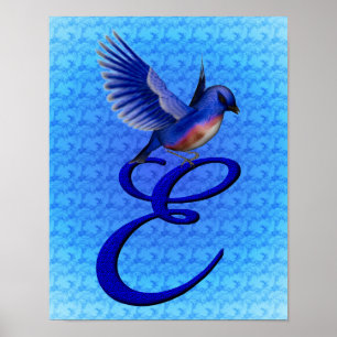 Poster Monograma Elegante Bluebird Inicial E
