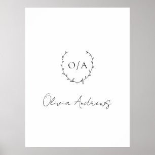 Poster Monograma Elegante de Fenda Clássica Simples