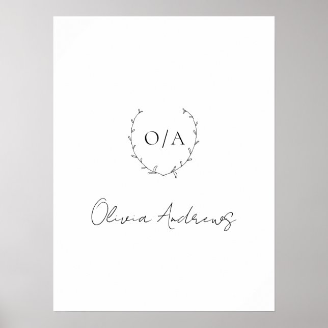 Poster Monograma Elegante de Fenda Clássica Simples (Frente)