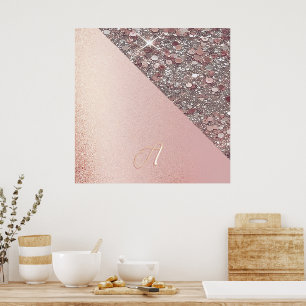 Poster Monograma Elegante em Dourado Rosa