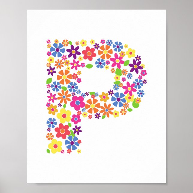 Poster Monograma Flor - Letra floral P (Frente)