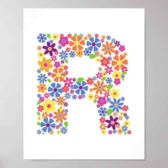 Poster Monograma Flor - Letra floral R (Frente)