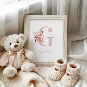 Poster Monograma Floral Brilhante Rosa Dourado Feminino G