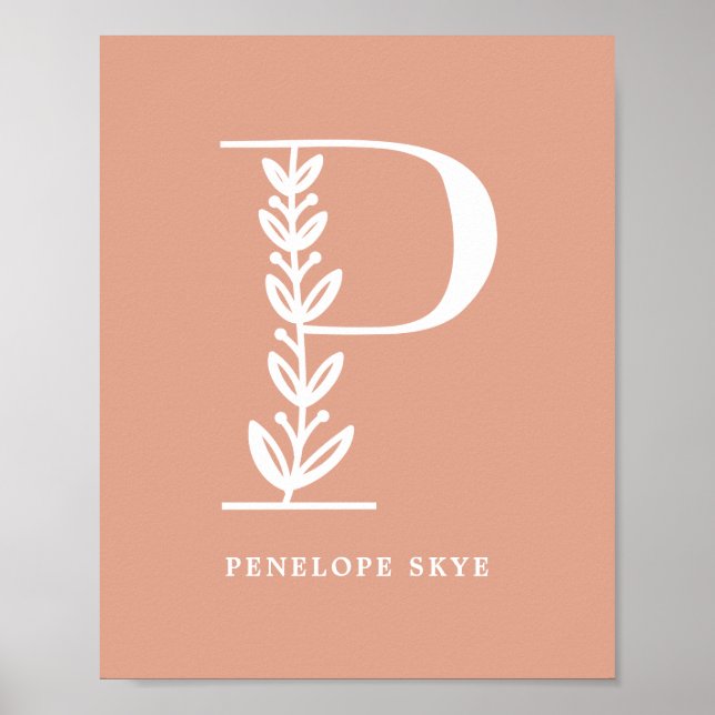 Poster Monograma Floral de Cor Personalizada - Letra P No (Frente)