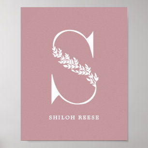 Poster Monograma Floral de Cor Personalizada - Letra S Na