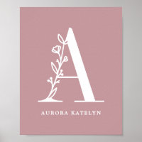 Monograma Floral de Cor Personalizada Letra Um Nom