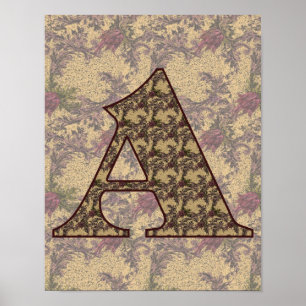 Poster Monograma Floral Inicial A Elegante