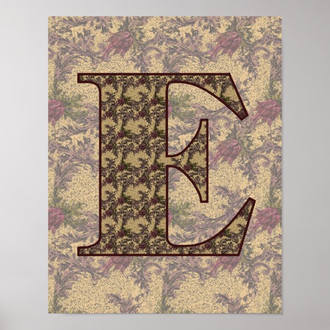 Poster Monograma Floral Inicial E Elegante (Frente)