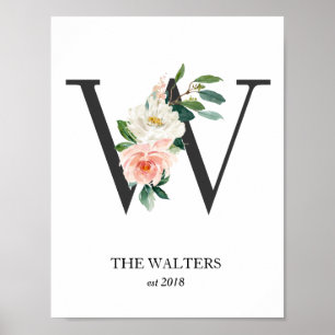Poster Monograma Impressão, Letra W, Presente de Casament